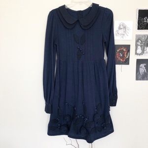 Vintage Collared Wool Dress With Roses